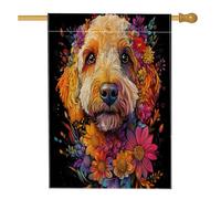 Drapeau de maison vertical en lin avec gribouillage doré pour extérieur, motif floral, art floral, noir, 71,1 x 101,6 cm, motif floral