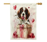 Drapeau de maison vertical en lin avec motif chien St. Bernard - 71 x 101 cm - Double face pour l'extérieur, la Saint-Valentin - Cadeau amusant - Pour la maison et l'extérieur