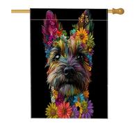 Drapeau de maison vertical en lin pour jardin et jardin Motif chien cairn terrier printemps 71 x 101,6 cm double face pour extérieur, art floral noir pour maison, animal domestique, extérieur
