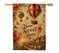Drapeau de maison vintage romantique en toile de jute double face en toile de jute pour extérieur, cour, pelouse, terrasse, porte, entrée, 71,1 x 101,6 cm