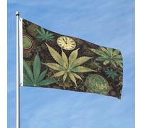Drapeau de marijuana « A Puff In Time » - 61 x 91 cm - Double face - Ne se décolore pas - Drapeau de jardin avec bannière extérieure en laiton - Décoration pour cour, porche, pelouse