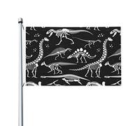 Drapeau de motif de squelette de dinosaure noir et blanc 0,9 x 1,5 m double face extérieur ferme cour signe jardin drapeau décoratif avec œillets en laiton