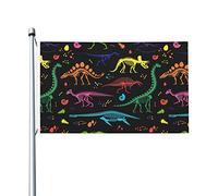 Drapeau de motif de squelette de dinosaure noir et blanc 0,9 x 1,5 m double face extérieur ferme cour signe jardin drapeau décoratif avec œillets en laiton