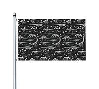 Drapeau de motif de squelette de dinosaure noir et blanc 0,9 x 1,5 m double face extérieur ferme cour signe jardin drapeau décoratif avec œillets en laiton