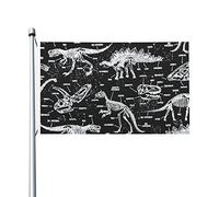 Drapeau de motif de squelette de dinosaure noir et blanc 0,9 x 1,5 m double face extérieur ferme cour signe jardin drapeau décoratif avec œillets en laiton