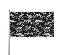 Drapeau de motif de squelette de dinosaure noir et blanc 0,9 x 1,5 m d'un côté extérieur ferme cour signe jardin drapeau décoratif avec œillets en laiton
