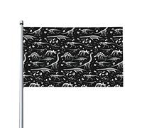 Drapeau de motif de squelette de dinosaure noir et blanc 0,9 x 1,5 m d'un côté extérieur ferme cour signe jardin drapeau décoratif avec œillets en laiton