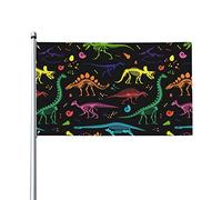 Drapeau de motif de squelette de dinosaure noir et blanc 0,9 x 1,5 m d'un côté extérieur ferme cour signe jardin drapeau décoratif avec œillets en laiton