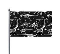 Drapeau de motif de squelette de dinosaure noir et blanc 0,9 x 1,5 m d'un côté extérieur ferme cour signe jardin drapeau décoratif avec œillets en laiton