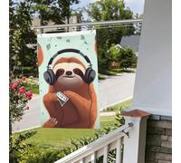 Drapeau de musique amusant en forme d'animal mignon avec paresseux - 61 x 90 cm - Pour extérieur et intérieur - Pour le printemps, l'été, l'automne, l'hiver - Drapeaux de jardin avec œillets verticaux