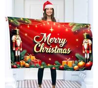 Drapeau de Noël 0,9 x 1,5 m avec œillets - Bannière de Noël - Impression numérique vive - Polyester épais 110Den - Double couture