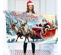 Drapeau de Noël 0,9 x 1,5 m avec œillets - Bannière de Noël Père Noël - Impression numérique vive - Polyester épais 110Den - Double couture