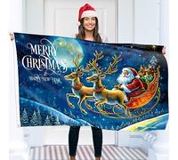 Drapeau de Noël 1,5 x 0,9 m avec œillets - Bannière de Noël Père Noël - Impression numérique vive - Polyester épais 110Den - Double couture
