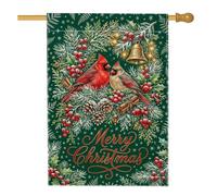 Drapeau de Noël avec citation cardinal et houx 71,1 x 101,6 cm | Branches à feuilles persistantes, drapeau de cour, baies de houx, cloches dorées, thème oiseau d'hiver