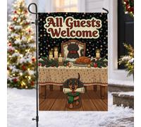 Drapeau de Noël avec citation de bienvenue animal de vacances teckel 30,5 x | chat, drapeau de cour, table de dîner de vacances, volutes festives, éclairage de bougies chaudes, accents saisonniers pour