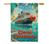 Drapeau de Noël avec citation tropicale de bateau de croisière 71,1 x 101,6 | Thème nautique, drapeau de cour, hiver tropical, nœud décoratif, voyage de vacances, décoration côtière