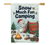Drapeau de Noël bonhomme de neige sur le thème du camping 71 x 101,6 cm | Thème camping d'hiver, drapeau de cour, boîtes cadeaux festives, scène de feu de camp, accents de houx