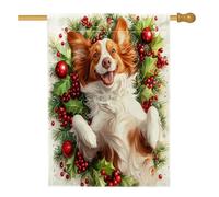 Drapeau de Noël Bretagne pour maison de chien, 71,1 x 101,6 cm, double face pour décoration extérieure, motif houx de Noël amusant en lin, drapeau de maison, motif animal de compagnie, drapeau de