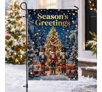 Drapeau de Noël Casse-Noisette 30,5 x 45,7 cm | Trio casse-noisette, drapeau de pelouse, arbre de Noël, boîtes cadeaux, pays des merveilles d'hiver, décoration de cour de
