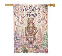 Drapeau de Noël Casse-noisette magique 71,1 x 101,6 cm | Graphique casse-noisette fantaisie, drapeau de cour, palette de couleurs pastel douces, thème du pays des merveilles d'hiver