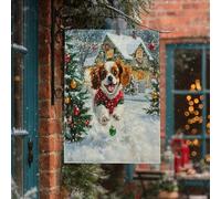 Drapeau de Noël Cavalier King Charles Spaniel pour maison de chien 71,1 x 101,6 cm double face pour décoration extérieure, hiver, neige, chiot de jardin, drapeau de maison, drapeau de maison, petit
