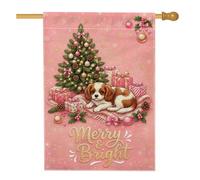 Drapeau de Noël Cavalier Spaniel Chiot King Charles House Flag 71,1 x 101,6 | Chiot cavalier épagneul, drapeau de cour, sapin de Noël décoré, boîtes cadeaux, accents pailletés dorés