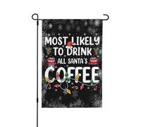 Drapeau de Noël « Celui qui boira le plus de café du Père Noël », Drapeau de jardin personnalisé « Celui qui boira le plus de café du Père Noël », Drapeau de maison double face 30 x 45 cm pour f