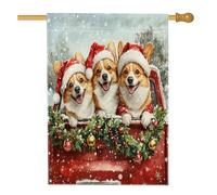 Drapeau de Noël Corgi pour maison de chien 71,1 x 101,6 cm double face pour décoration extérieure, camion de Noël amusant pour cour, drapeau de maison, drapeau d'extérieur pour animaux de compagnie