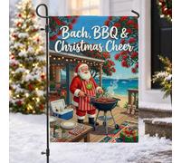 Drapeau de Noël côtier avec citation du Père Noël 30,5 x 45,7 cm | Thème barbecue côtier, drapeau de pelouse, décoration de vacances tropicales, Père Noël, atmosphère festive d'été