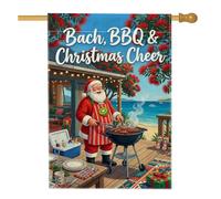 Drapeau de Noël côtier avec citation du Père Noël 71,1 x 101,6 cm | Thème barbecue côtier, drapeau de pelouse, décoration de vacances tropicales, Père Noël, atmosphère festive d'été