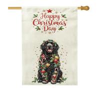 Drapeau de Noël de Terre-Neuve pour maison de chien, 71,1 x 101,6 cm pour l'extérieur, boules de Noël drôles, drapeau vertical standard en lin pour maison, animal domestique, cour, arrière-cour