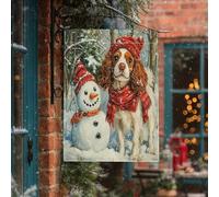 Drapeau de Noël d'hiver pour maison de chien Cavalier King Charles 71,1 x 101,6 cm double face pour décoration extérieure, bonhomme de neige, drapeau de maison, vacances, extérieur, petit drapeau de