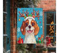 Drapeau de Noël d'hiver pour maison de chien Cavalier King Charles 71,1 x 101,6 cm double face pour décoration extérieure, chiot de Noël en toile pour maison, animal de compagnie, motif extérieur