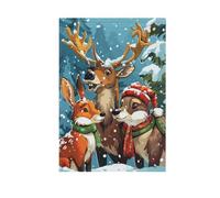 Drapeau de Noël drôle d'animaux lièvres, élan et ours bienvenus - Drapeau de jardin double face - Bannières de décoration de vacances pour cour et ferme - 71,1 x 101,6 cm