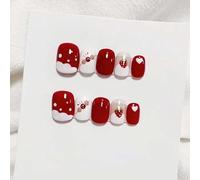 Drapeau de Noël du jour de l'indépendance américaine portant une armure de Noël faux ongles rouge vin doux cool faux ongles (couleur : fraise courte, taille : XS)