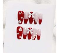 Drapeau de Noël du jour de l'indépendance américaine portant une armure de Noël, faux ongles rouge vin, doux, cool, faux ongles (couleur : nœud 1, taille : M)
