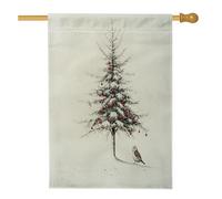 Drapeau de Noël en forme de hibou pour nichoir - 71,1 x 101,6 cm - Double face pour décoration extérieure - Motif arbre de Noël amusant - Baies de jardin - Drapeau de maison en lin - Motif hiver