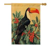 Drapeau de Noël en forme de toucan pour maison d'oiseau - 71,1 x 101,6 cm - Double face pour décoration extérieure - Branche d'arbre de Noël vintage - Drapeau de maison en lin - Motif d'hiver et