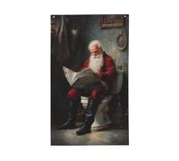 Drapeau de Noël lisant un journal sur les toilettes, cour, maison, bannière de vœux avec œillets, décoration d'intérieur et d'extérieur