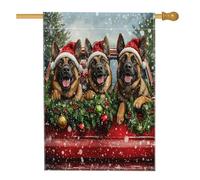 Drapeau de Noël malinois belge pour maison de chien 71,1 x 101,6 cm double face pour décoration extérieure, camion de Noël amusant en lin, drapeau de maison, motif animal de compagnie, drapeau de