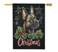Drapeau de Noël malinois belge pour maison de chien 71,1 x 101,6 cm double face pour décoration extérieure, motif houx de Noël amusant en lin, drapeau de maison, motif animal de compagnie, drapeau de