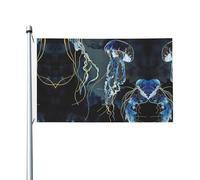 Drapeau de Noël méduses bleues et dorées de 0,9 x 1,5 m avec œillets décoratifs pour patio, porche, pelouse
