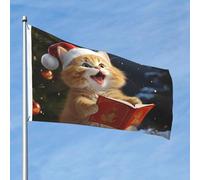 Drapeau de Noël mignon chat chantant des chants de Noël 6 x 0,9 m double face ne se décolore pas Drapeau de jardin Drapeau de cour Drapeau de cour avec bannière extérieure en laiton Décoration pour