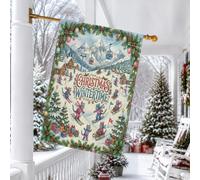 Drapeau de Noël Père Noël russe bleu chat bleu 71,1 x 101,6 cm pour extérieur, Noël d'hiver, drapeau vertical standard en lin, pour sport, avant et cour