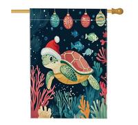 Drapeau de Noël pour enfant - 71,1 x 101,6 cm - Double face pour décoration extérieure, dessin animé amusant - Océan, mer, Noël, devant la cour, la maison, les vacances, la vie marine - Motif