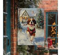 Drapeau de Noël pour maison de chien Saint-Bernard 71,1 x 101,6 cm double face pour décoration extérieure, hiver neige, chiot de Noël, drapeau de maison, drapeau de vacances pour animal de compagnie