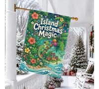 Drapeau de Noël pour maison gecko île tropicale 71,1 x 101,6 cm | Thème tropical, drapeau de pelouse, palmier, fleurs d'hibiscus, cadeaux de vacances, décoration côtière