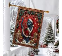 Drapeau de Noël rouge en relief pour maison de chat bleu russe, 71,1 x 101,6 cm, double face pour décoration extérieure, esthétique de Noël, drapeau de maison, drapeau rétro pour extérieur