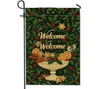 Drapeau de Noël rustique avec houx 30,5 x 45,7 cm | Thème botanique d'hiver, drapeau de pelouse, tranches d'orange et bâtons de cannelle, charme de vacances rustique