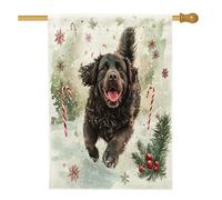 Drapeau de Noël Terre-Neuve pour maison de chien - 71,1 x 101,6 cm - Double face pour décoration extérieure - Joli drapeau de Noël amusant en lin - Motif animal domestique - Drapeau de pelouse